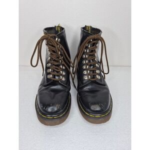 Vintage 90s Dr Martens 8217 Black Leather Combat Boots Lug Sole Platform Size 9